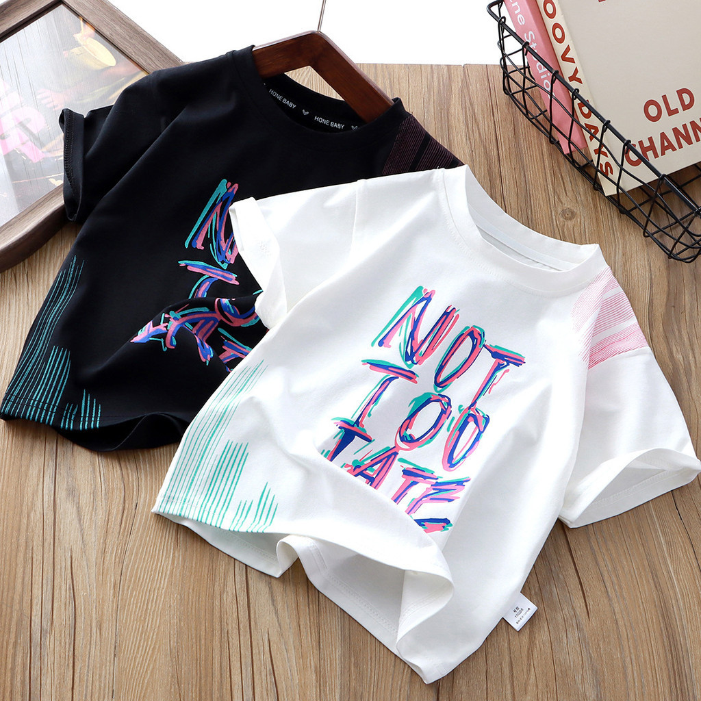 (6m-15Y) Not TOO TAKE เสื้อยืดแขนสั้นเด็กชายสไตล์ใหม่ฤดูร้อนเด็กผ้าฝ้ายแท้พิมพ์สบายๆเด็กครึ่งแขน