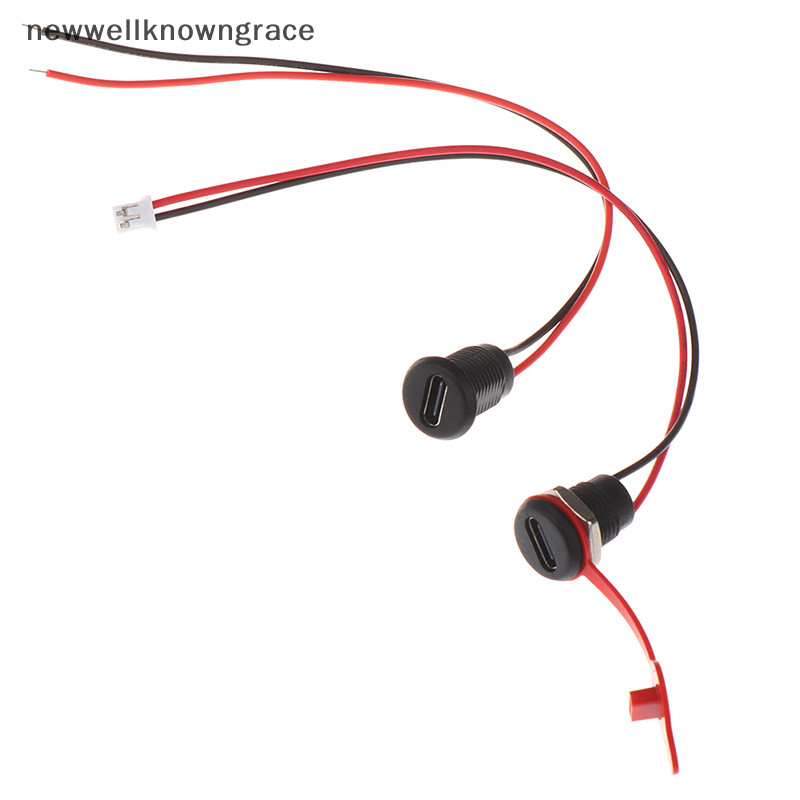Newwellknowngrace USB-C 2Pin High Current ชาร์จซ็อกเก็ต PH2.0 Nut Snap ล็อคแผ่น USB Type-C หญิงประเภท C กันน้ําหญิงเชื่อมต่อแจ็คซ็อกเก็ตกันน้ําพร้อมสาย JST