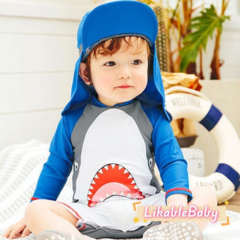 เด็กเด็ก Rash Guard ชุดว่ายน้ํา Playsuits การ์ตูน Shark พิมพ์ซิปแขนยาว Sun Protection ชุดว่ายน้ําชุดว่ายน้ํา