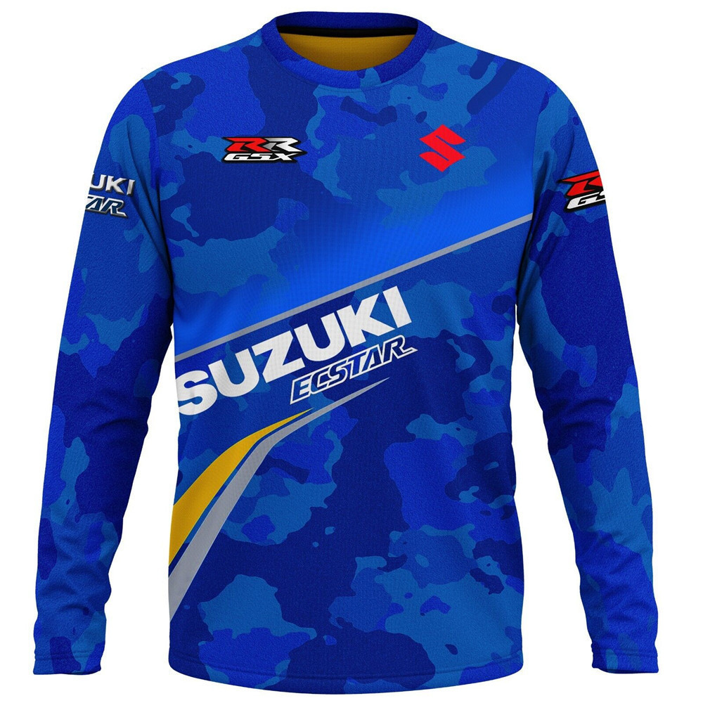 SUZUKI 2024 แบรนด์ใหม่ ซูซูกิ 3ง การพิมพ์รถจักรยานยนต์เสื้อแขนยาว, ไม่จํากัดเพศ ด้านบนความร้อนเต็มรูปแบบระเหิดเสื้อยืดผู้ชาย