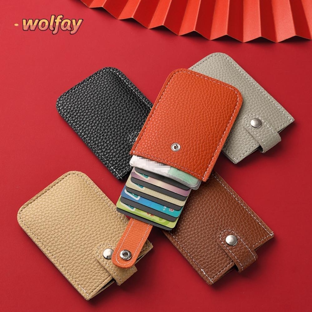 ที่ใส่บัตรประจําตัว WOLFAY, เคลือบลามิเนตปกปิด RFID Blocking กระเป๋าสตางค์มินิการ์ด, แฟชั่นประเภทดึงออก 4 กระเป๋าการ์ดหนัง PU กระเป๋าหนังผู้หญิง