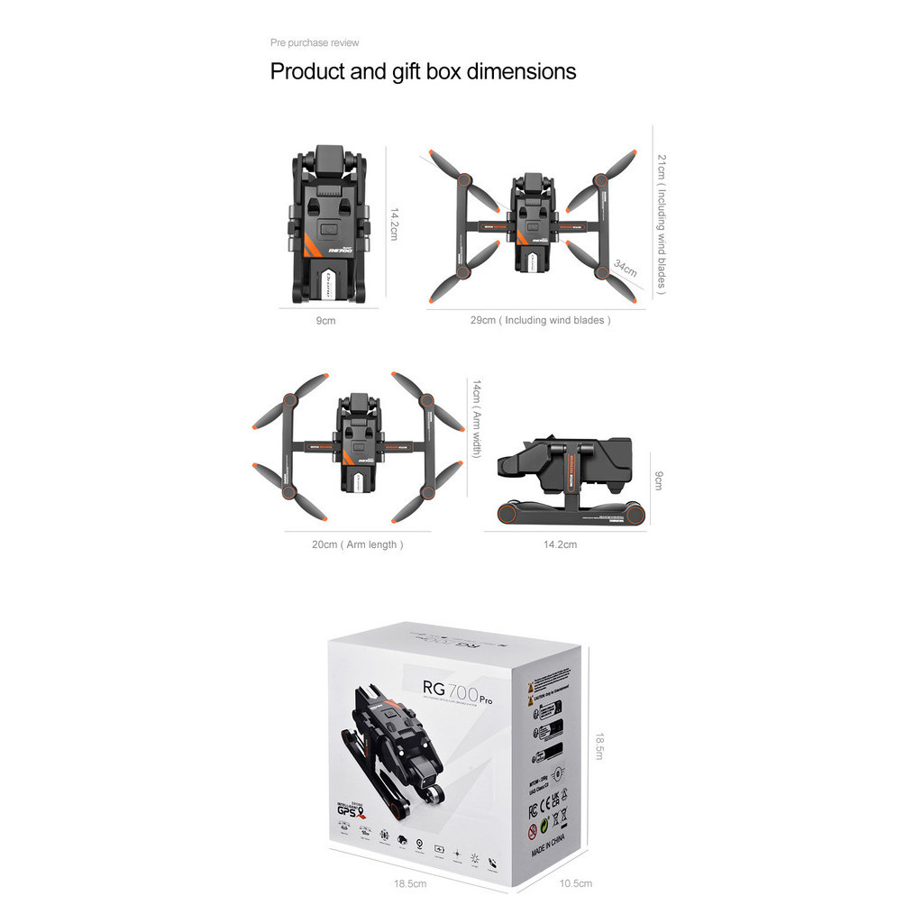 โดรมบังคับ Drone RG700PRO หลีกเลี่ยงอุปสรรคถ่ายภาพทางอากาศกล้องคู่ GPS กลับเครื่องบินมอเตอร์ไร้แปรง