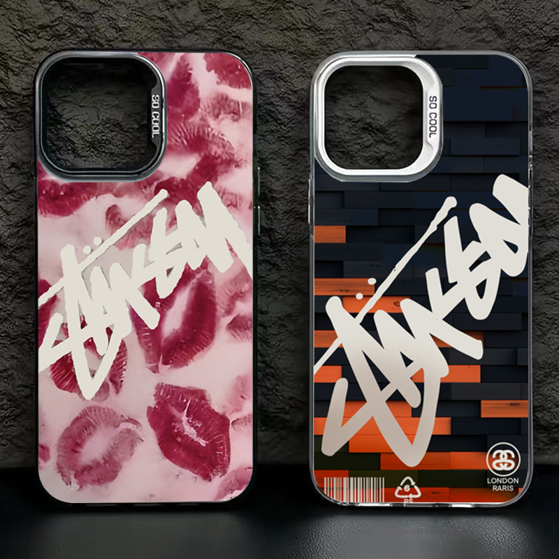 ปลอกสําหรับ iPhone 16 15 14 13 12 11 Pro Max XR X XS Max 7 8 Plus SE2 Mini INS Love KISS ภาษาอังกฤษ Graffiti กระเบื้องผนัง IMD ชุบโลหะกันกระแทกฝาครอบป้องกัน