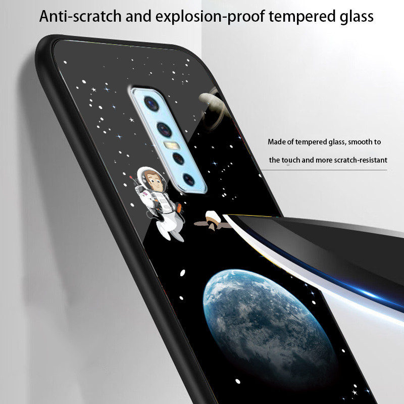 ปลอกแก ้ ว Vivo V17 pro 1910 เคสกระจกนิรภัย ปกหลังแข ็ ง ขอบซิลิคอนอ ่ อน
