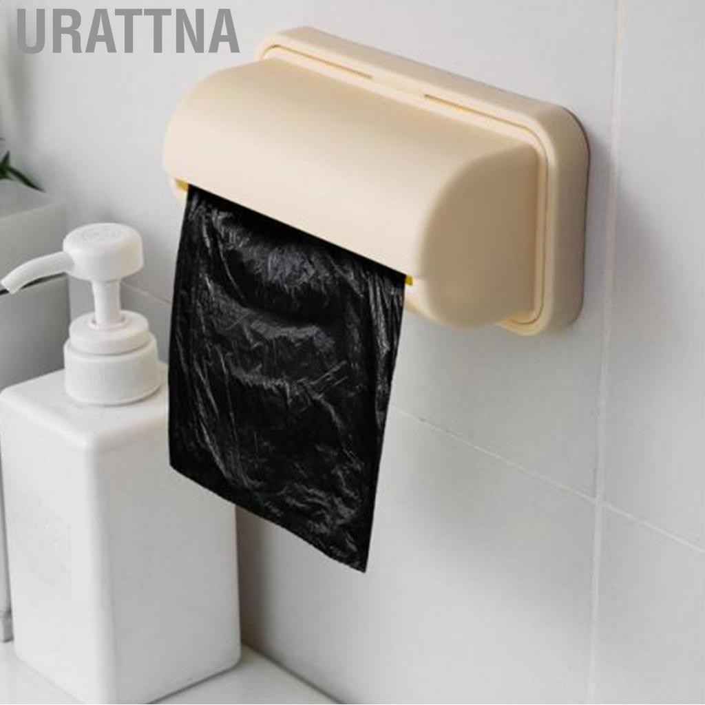 URATTNA เครื่องจ่ายถุงขยะไม่ต้องเจาะที่วางม้วนอเนกประสงค์พร้อมกาวไม่ทำเครื่องหมายสำหรับห้องน้ำ