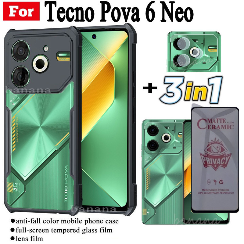 3 in 1 Tecno Pova 6 NeoกันกระแทกสําหรับTecno Pova 6 5 4 Pro 3 2 Pova Neo 2 Neo 3 Camon 30 20 Pro Camon 18P Anti Spy SoftเซรามิคMatteความเป็นส่วนตัวกระจกนิรภัย