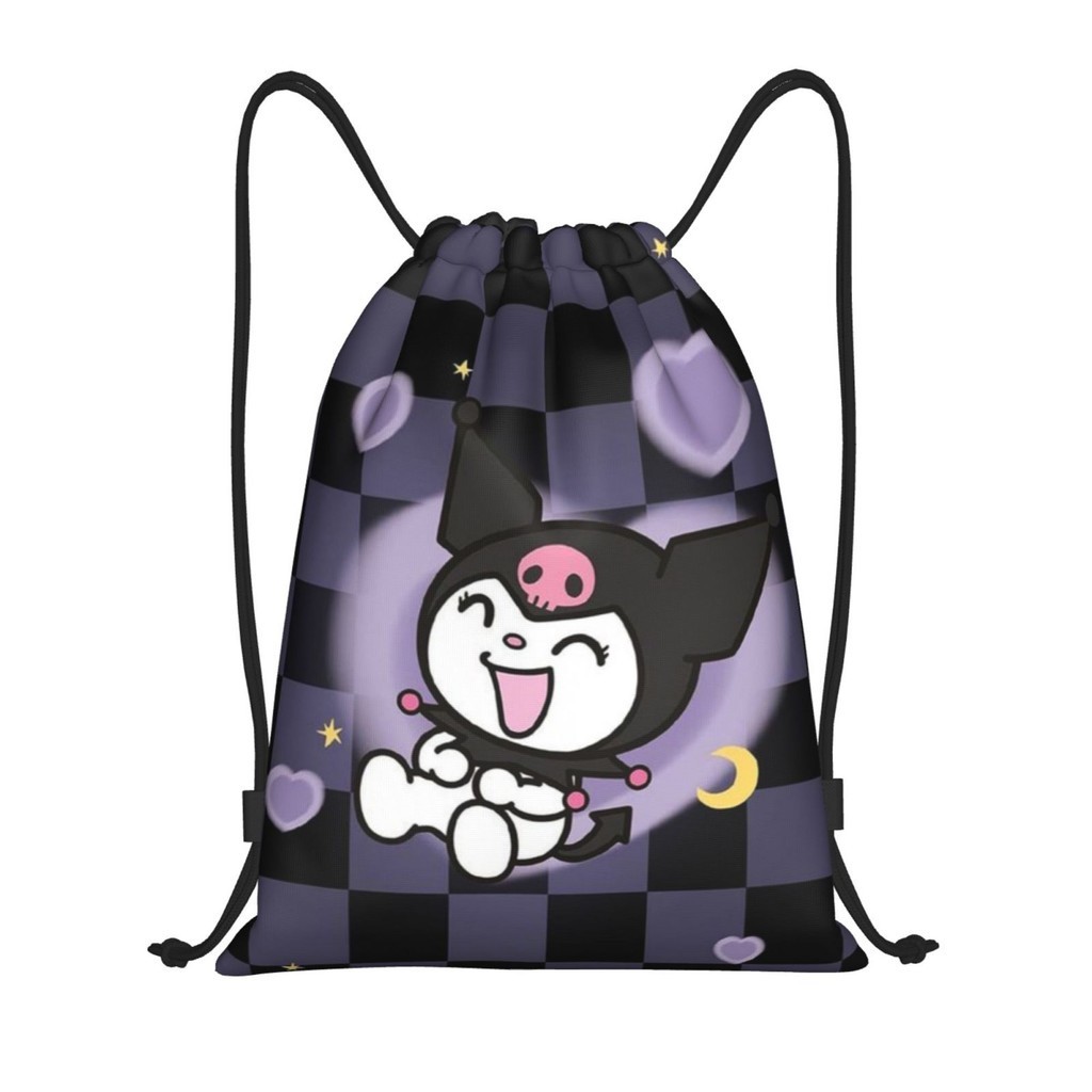 [ในสต็อก] Kuromi Gym Sack Bag Sport Drawstring Backpack Bag for Gym Shopping Sport Yoga Outdoor Port