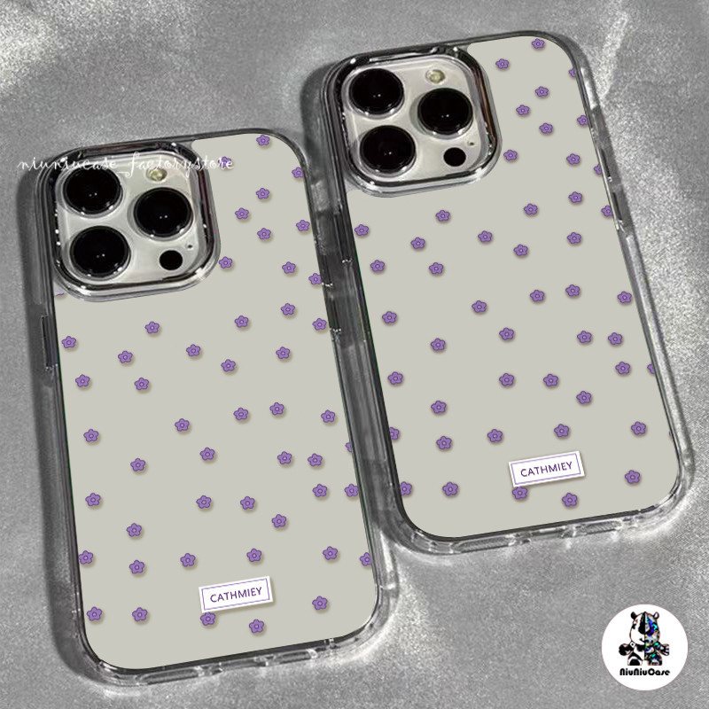 ดอกไม้สีม่วงขนาดเล็ก เคสไอโฟน11 14 For iPhone 11 13 12 14 15 Pro Max X XS 7 Plus เคส รูปแบบโปร่งใส ซิลิโคนนุ่มกันกระแทก