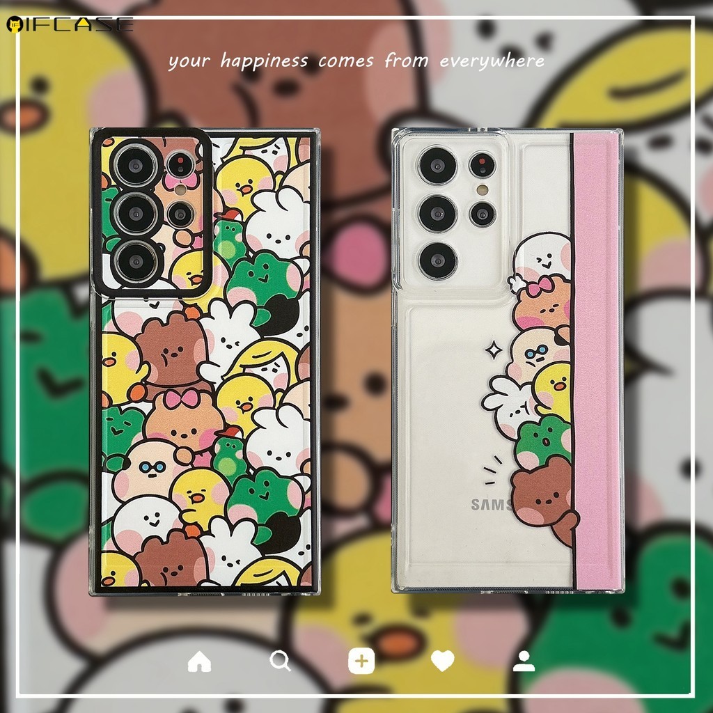 สําหรับ Samsung Galaxy S24 S23 S22 S21 Plus Ultra FE S24 + S23 + S22 + S21 + เคสโทรศัพท์หมีน่ารักกระต่ายสีขาวกระต่ายกระต่ายกระต่ายกระต่ายเป็ดสีเหลืองไก่การ์ตูนซิลิโคนนุ่มกรณีฝาครอบ