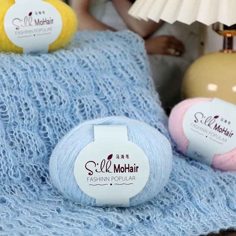 สินค้าใหม่ Soft Young Pony Sea Wool กระชับไม่ผูกผ้าไหม Mohair มือถักโครเชต์เสื้อดอกไม้ Wo