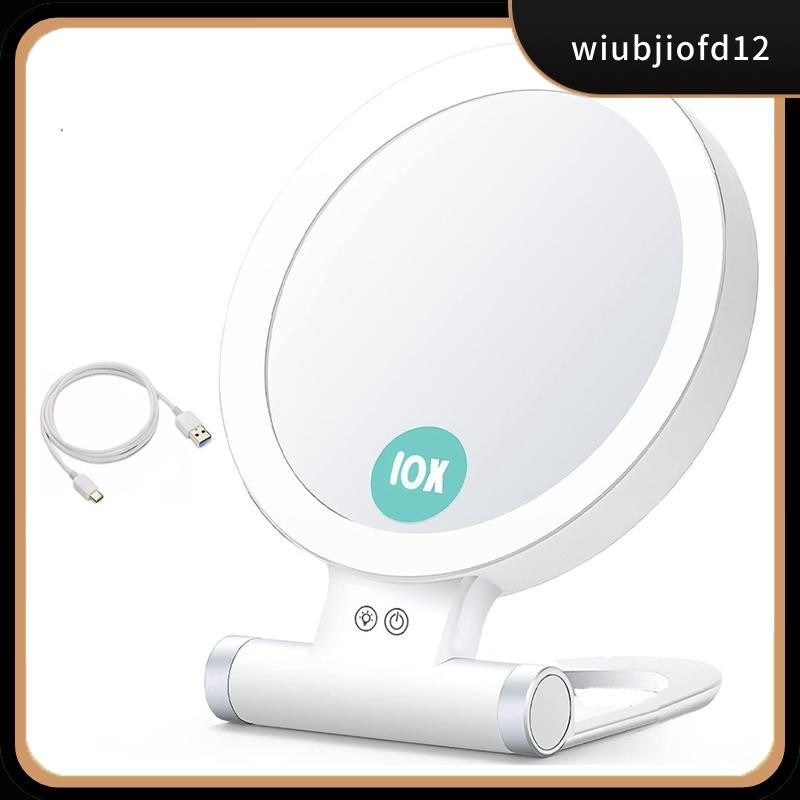 ใหม่สต็อก10X ขยายกระจกแต่งหน้าพร้อมไฟและการขยาย,3 สีเดสก์ท็อปกระจก LED และกระจกโต๊ะเครื่องแป้งสําหรับเดินทาง