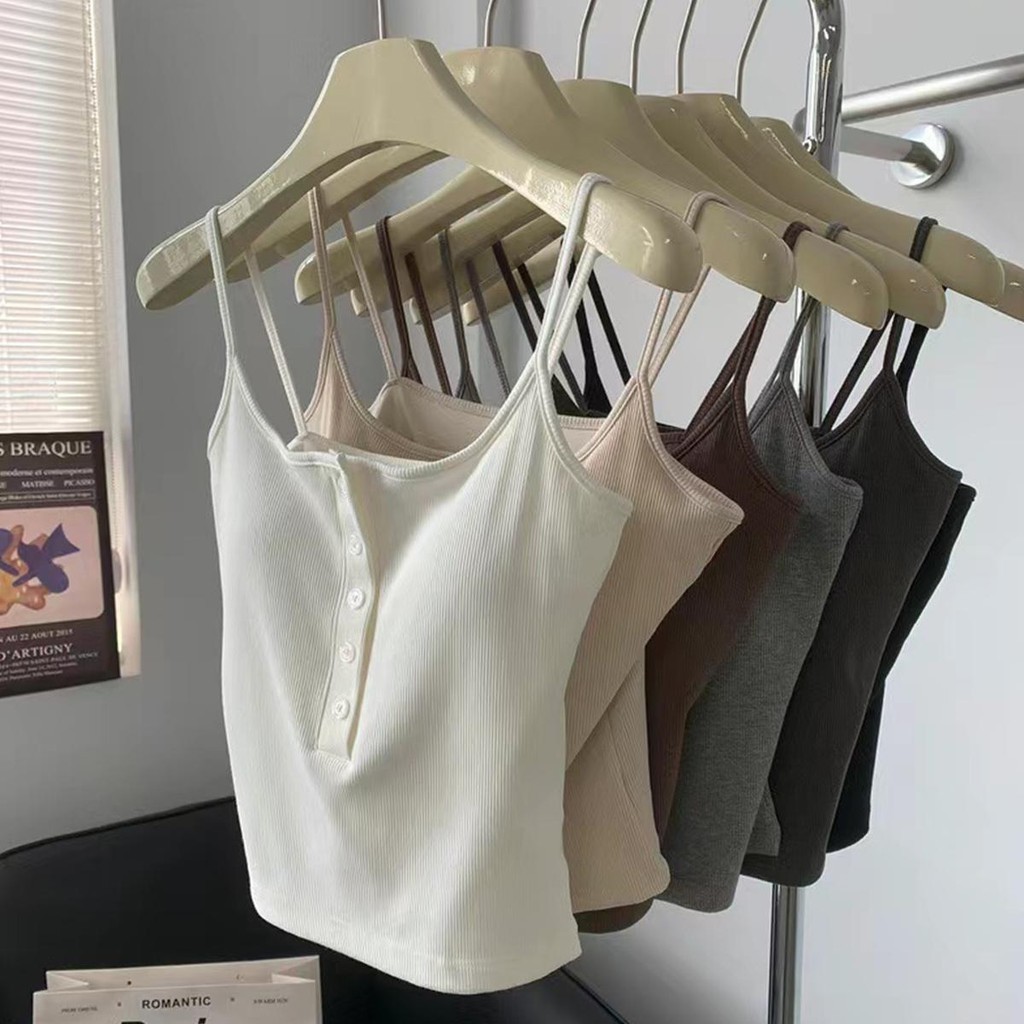 Lune_Graceเสื้อครอปสายเดี่ยวมีฟองน้ำในตัว แต่กระดุมหน้า แฟชั่นsummer2024 สปอร์ตบราแนวฝรั่ง รุ่นX8823