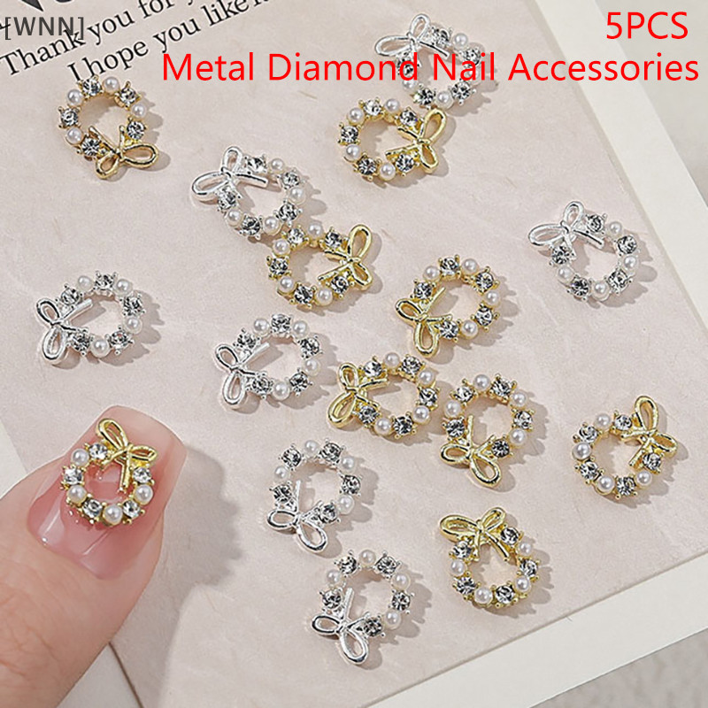 [WNN]ใหม่โลหะคริสต์มาสพวงหรีด rhinestone เพิร์ลซูเปอร์แฟลช Nail Art Ch Rhinestone Christmas Design Crystals เครื่องประดับตกแต่งเล็บ TH