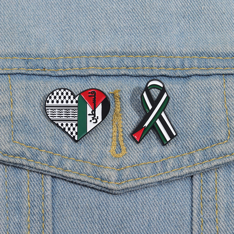 Palestine Heart เข็มกลัดริบบิ้นเคลือบ Love และ Peace Badge เสื้อผ้าอุปกรณ์เสริมของขวัญเครื่องประดับ
