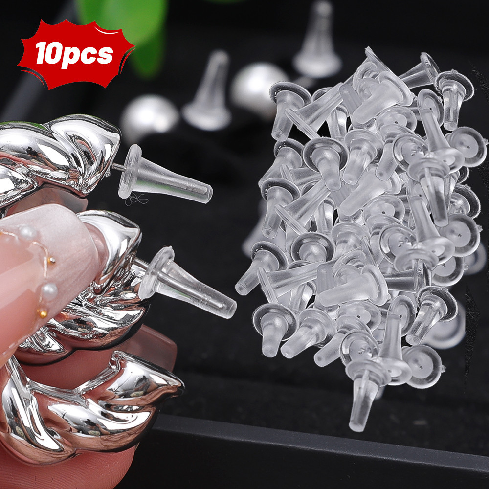 10 ชิ้น Push-Back ต่างหู Stoppers - ต่างหูซิลิโคนด้านหลัง - Full-Cover Studs - Hypoallergenic, สบาย - รอบ Anti-Pracking Ear Blocked หมวก - ปลั๊กด้านหลังต่างหูรูเดียว