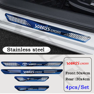 4pcs Toyota Yaris Cross รถสแตนเลสเกณฑ์แถบประตูรถ Sill โลหะยินดีต้อนรับ Pedal Auto ตกแต่งสติกเกอร์จัดแต่งทรงผมสําหรับ Yaris Cross AC200 GS HEV TRD GR กีฬา