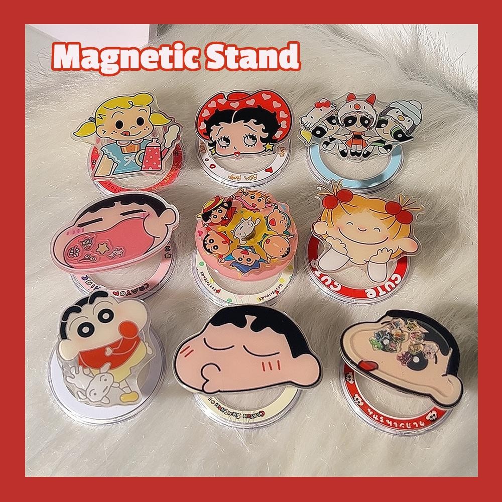 การ์ตูนน่ารักเครยอนชินจัง HARADA OSAMU ขาตั้งโทรศัพท์มือถือแม่เหล็ก Griptok Tok ขาตั้งชาร์จไร้สาย กรณีผู้ถือแหวน