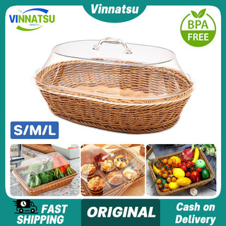 Vinnatsu Keranjang Rotan Penyimpanan Kotak Roti Dan Kue Dengan Tutup Wadah Buah Serving Platters