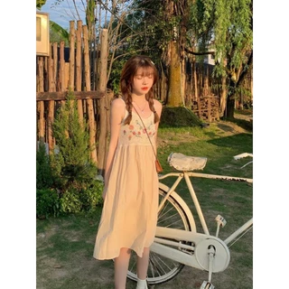 JJ Shop​💜​พร้อมส่ง ชุดเดรสถักไหมพรม น่ารักคาวาอี้ สายเดี่ยวกระโปรงยาวสไตล์โบฮีเมี่ยน "CX00767"