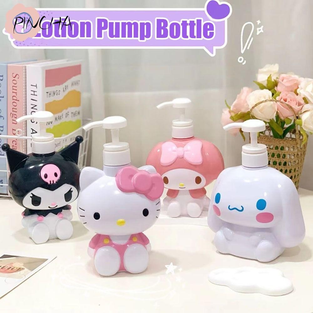 SANRIO พินชา ขวดโลชั่น,การ์ตูน ซานริโอ ขวดรีฟิลความจุขนาดใหญ่,ขวดหัวปั๊มแบบพกพาที่ว่างเปล่าคุณภาพสูงสบู่เหลว