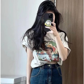 Crazy` T-shirt เสื้อยืดลําลองสําหรับสตรี ผ้าฝ้าย 100% แขนสั้น พิมพ์ลาย ขนาดพลัส ทรงหลวม
