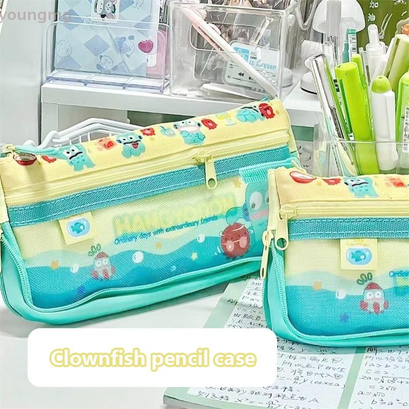 SANRIO [ที่] ซานริโอ อะนิเมะการ์ตูนนักเรียนปากกากระเป๋าน่ารัก แฮงโยดอน กล่องดินสอความจุขนาดใหญ่หลายชั้นเครื่องเขียนถุงเก็บสาวแต่งหน้ากระเป๋าของขวัญ ไทย