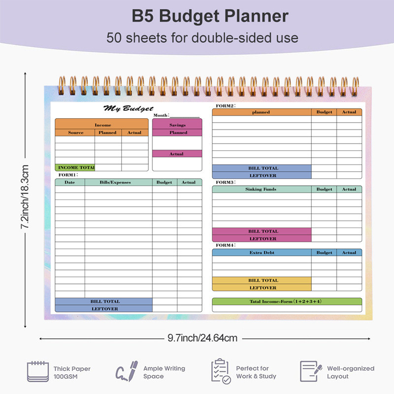 Ossayi B5 Budget Planners 50 แผ่นเดือนเงิน Budget Plan สําหรับแผนการเงินที่บ้านสมุดบันทึกเกลียว - รูปที่ 2