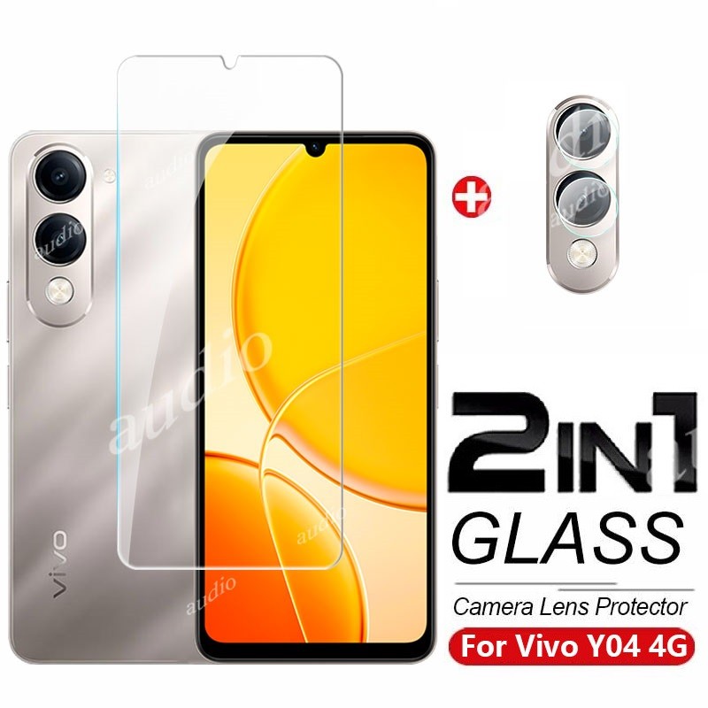 Vivo y04 4G 2In1 กระจกนิรภัยแบบเต็มหน้าจอป้องกันฟิล์มพร้อมกล้องเลนส์ProtectorสําหรับVivo y04 vivoy04