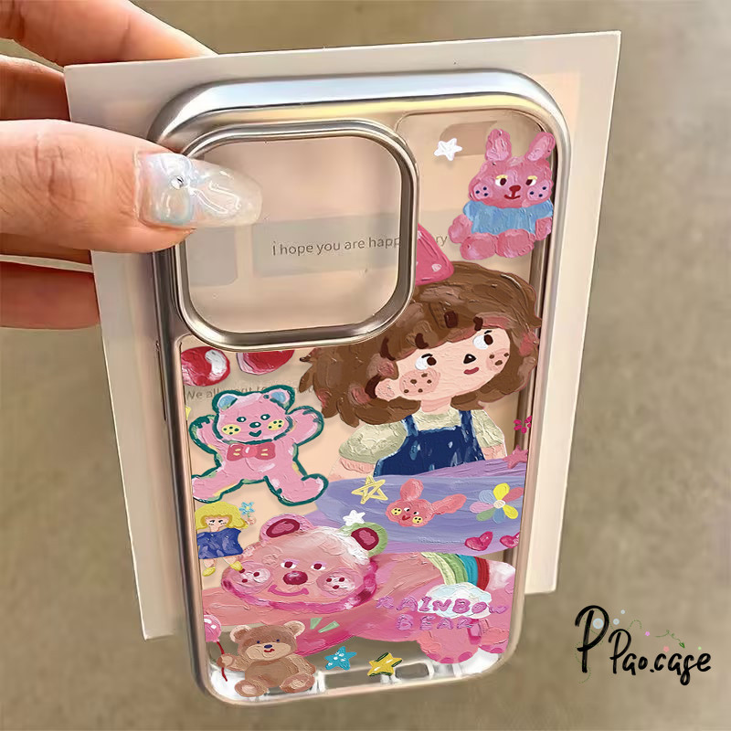 เคส เคสไอโฟน 12 13 15 11 16 14 Pro Max 7 16 8 14 15 Plus XR X MAX SE 2020 เคสตุ๊กตาหมีสีชมพู Doodle
