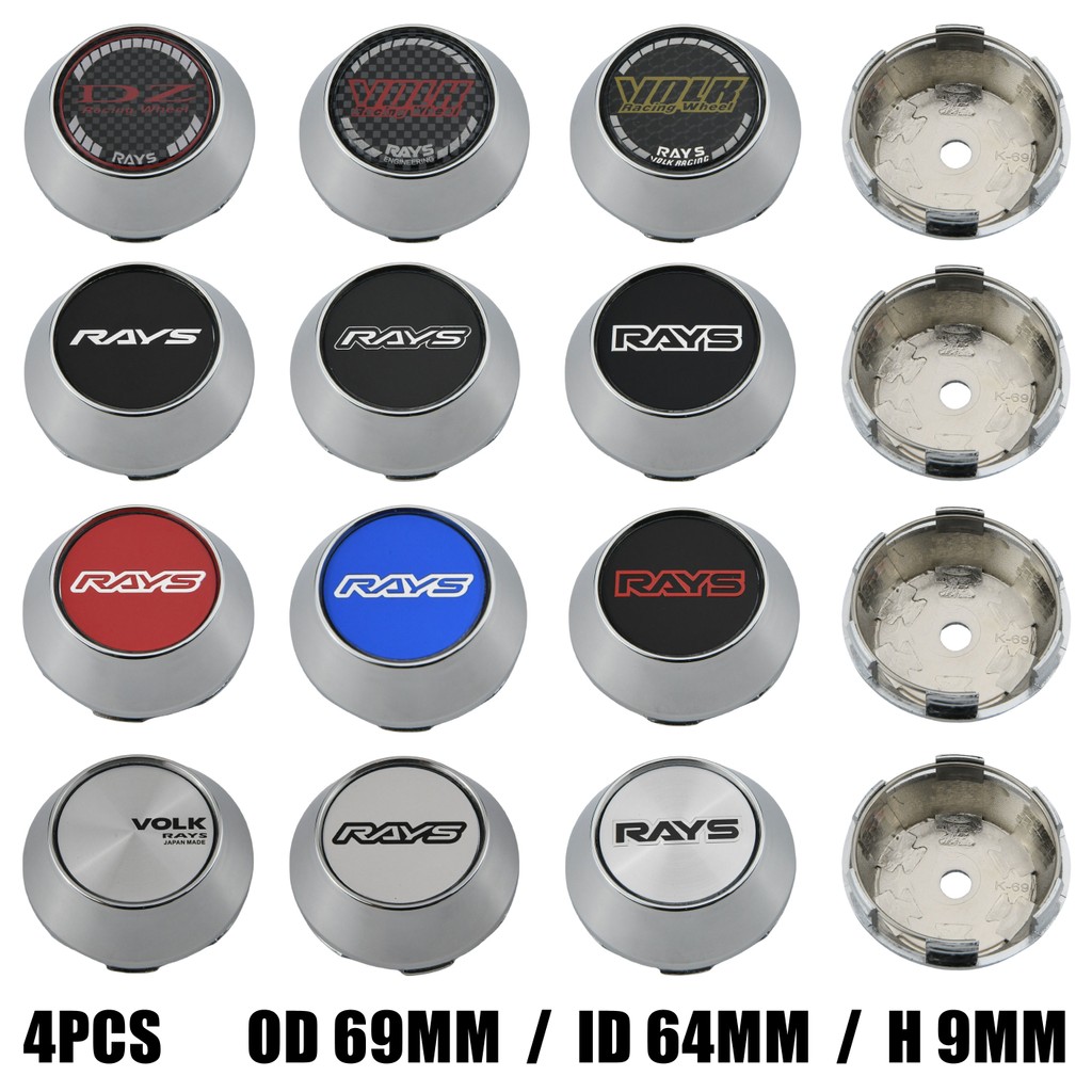 4ตัว ฝาครอบดุมล้อ 69มม ฝาครอบล้อ RAYS ขอบ VOLK Racing สติ๊กเกอร์ ฝาครอบดุมล้อรถเก๋ง