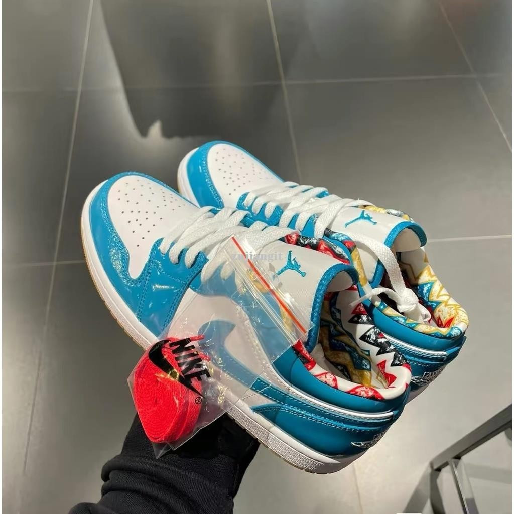 NK A/J 1 Low SE Barcelona North Carolina Blue Patent Leather Mens Shoes Womens Shoes 6991-400 Mens W