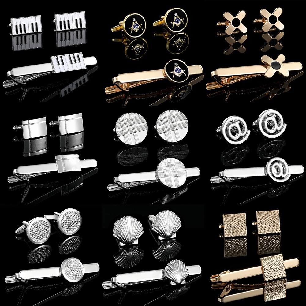 Mens Simple Blank Silver Gold Cufflinks/Tie Clip Business Silver Shirt Cufflink for Men