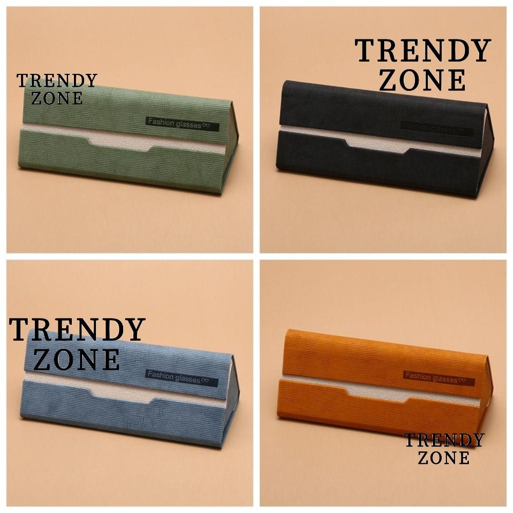 Trendyzone Sun Glasses ,กล่องใส่แว่นกันแดดสามเหลี่ยมป้องกันการตกแบบพับได้,แบบพกพาปิดอัตโนมัติเรียบง่ายกล่องแว่นตาหนัง PU หญิง