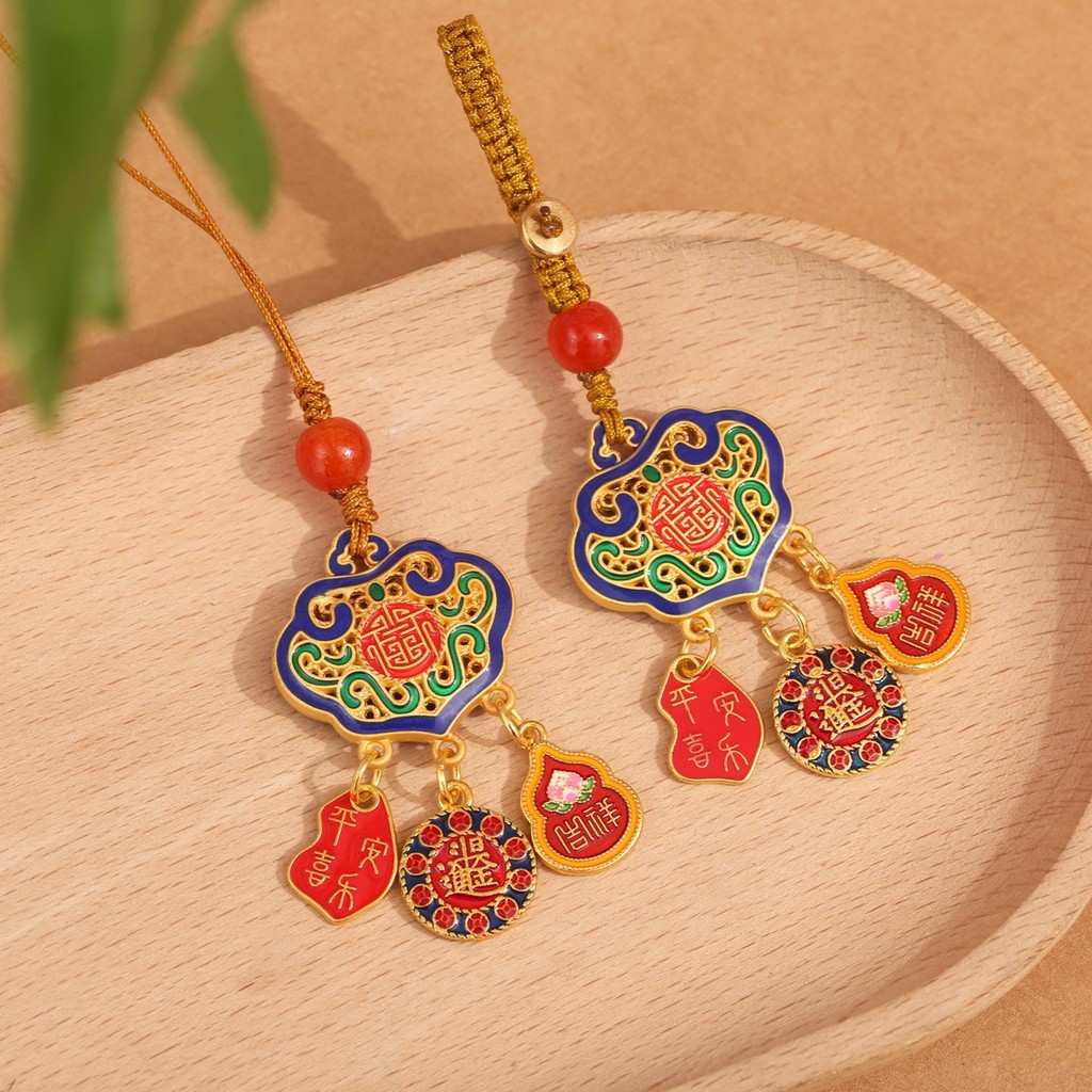 ปลอดภัยล็อคพวงกุญแจจี้โลหะสไตล์ชาติพันธุ์จี้โลหะผู้ชายผู้หญิงจี้กุญแจรถแหวนเงินจี้ปลอดภัยล็อค