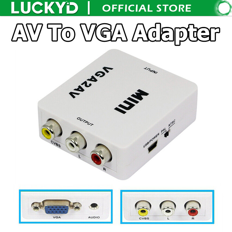 Luckyd 1080P VGA2AV CVBS RCA Mini Video Box พร้อม 3.5 มม.อินพุต VGA To AV 3RCA อะแดปเตอร์แปลงเหมาะสําหรับเดสก์ท็อปแล็ปท็อป PC To TV Monitor โปรเจคเตอร์เกมคอนโซล