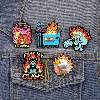 Creative Fire เปลวไฟเข็มกลัด Im Fine ตลกป้ายโลหะบุคลิกภาพแฟชั่นเสื้อผ้ากระเป๋าเป้สะพายหลังเคลือบ Pin อุปกรณ์เสริมเครื่องประดับของขวัญ