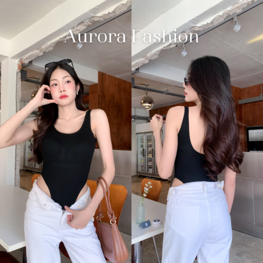 Aurora🛒พร้อมส่ง🚚 (รูปถ่ายจากงานจริง) ชุดบอดี้สูท สายเดี่ยว มีฟองน้ำ ดีเทลทรงรัดรูป