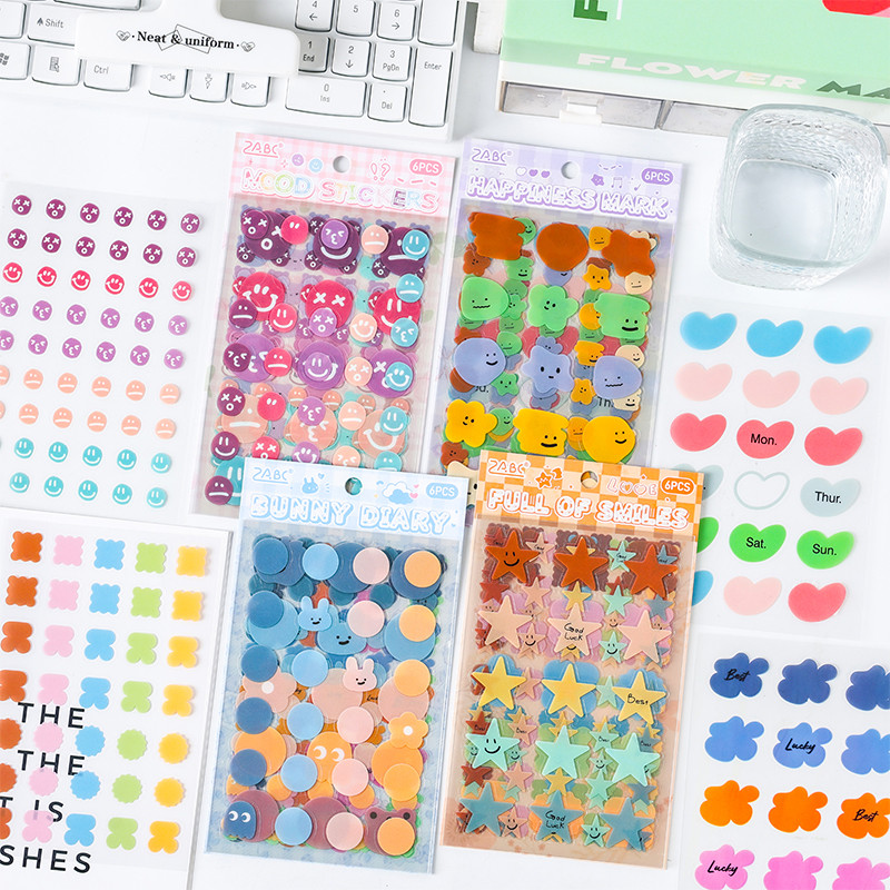 องค์ประกอบ 6 ชิ้น [ชุดฉลากหวาน] สติกเกอร์บัญชีมือน่ารักสติกเกอร์สัตว์เลี้ยงกระดาษสมุดวัสดุสมุดชุดสมุด
