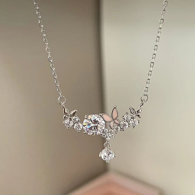 สร้อยคอแฟชั่นประดับคริสตัลพลอยเทียม รูปผีเสื้อ เรขาคณิตสําหรับผู้หญิง N50 - รูปที่ 2