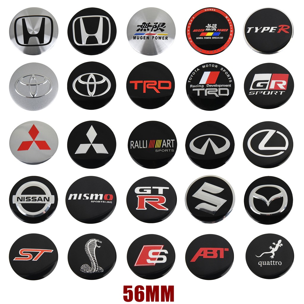 4ตัว อลูมิเนียม 56มม สติ๊กเกอร์ฝาครอบดุมล้อ Toyota TRD ฝาปิดดุมล้อ สติ๊กเกอร์ Honda สติกเกอร์ฝาครอบล้อ Mitsubishi Nissan Nismo GTR Mazda Suzuki Lexus RS Cobra Sline