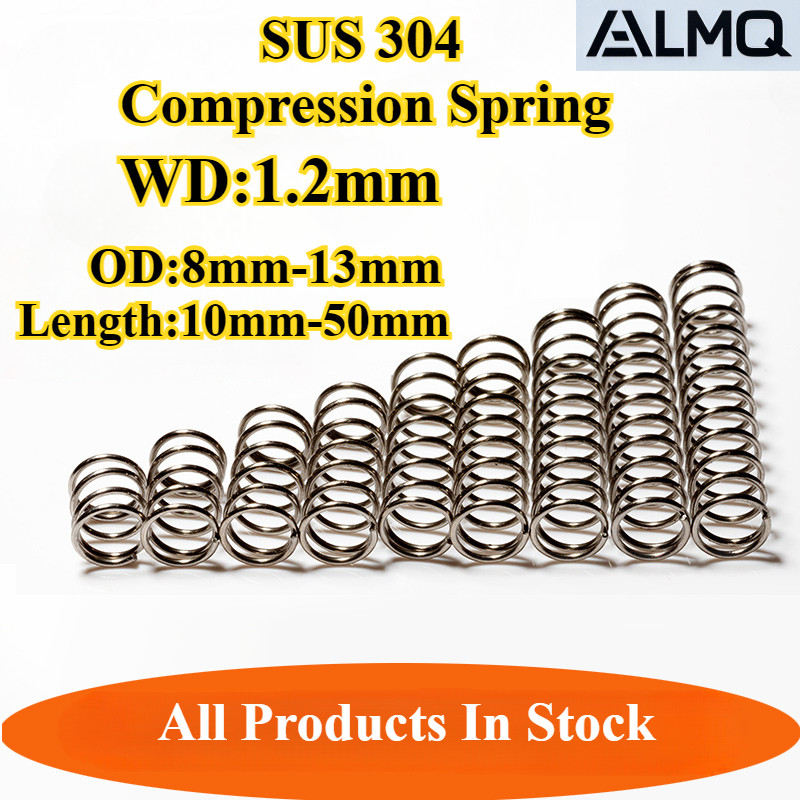 [LMQ-YSYH] 304 สแตนเลส, สปริงบีบอัด (สายไฟเส้นผ่านศูนย์กลาง 1.2 * เส้นผ่านศูนย์กลางภายนอก 8 มม.-13 * ยาว 10 มม.-50 มม.) สปริงแรงดันความแม่นยํา