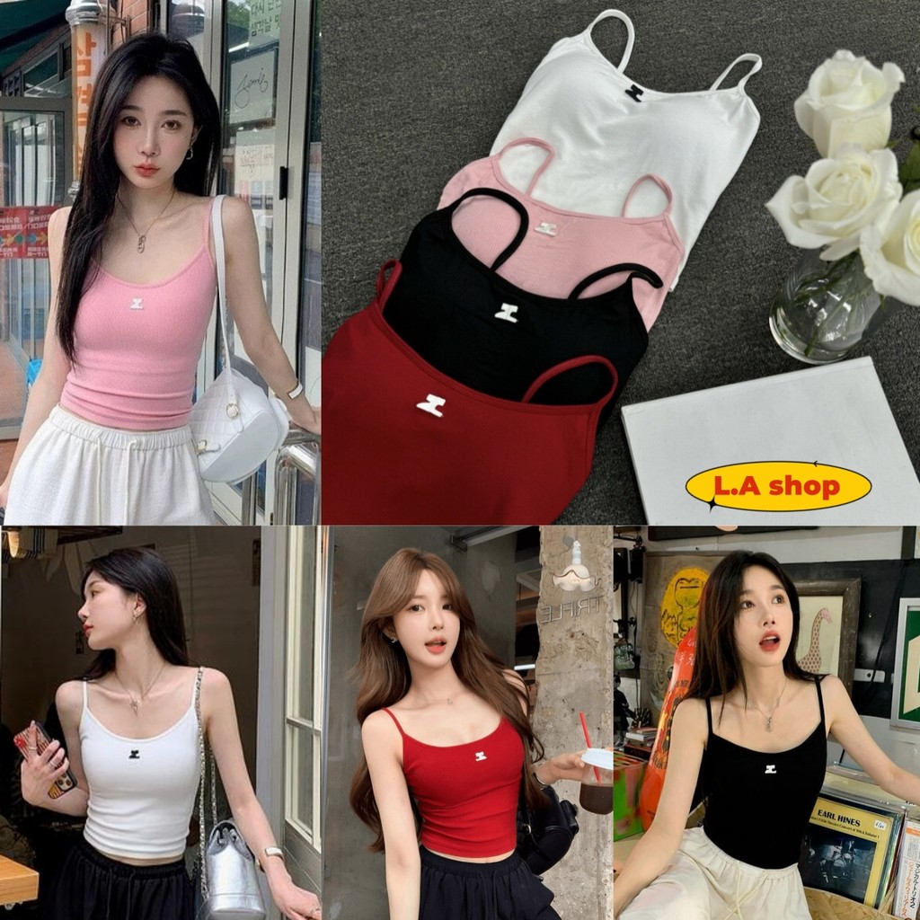 L.A Shop★สไตล์ใหม่★ เสื้อสายเดี่ยวไหมพรมน่ารักคาวาอี้ มีฟองน้ำในตัว ผ้าร่องใส่สบายสีสดใส "FY6681"