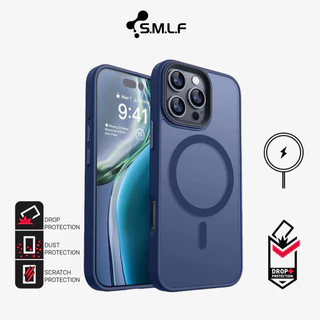 SMLF เคสแม่เหล็กสําหรับiPhone15 Pro Max 16 Pro Max 14 Pro Max 13 Pro Max 12 Pro Max 15 Plus 14 Plus Matteผิวรู้สึกปกหลังShockproofปลอกSlimโปร่งแสง