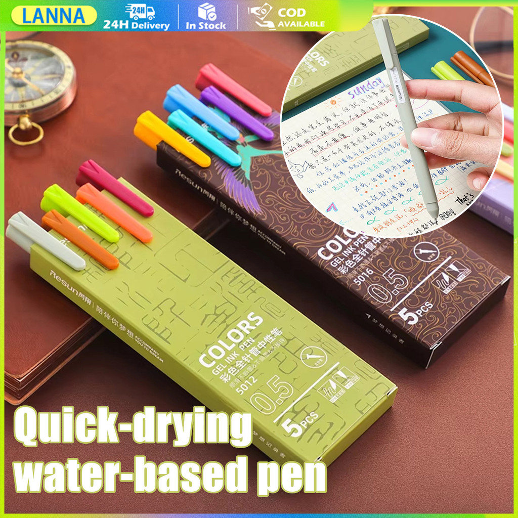 ร้านอยู่ที่ไทย ชุด5ด้าม ปากกาเจล 0.5mm.ปากกาเจลสี แห้งเร็ว เครื่องเขียนสำนักงาน โรงเรียน นักเรียน