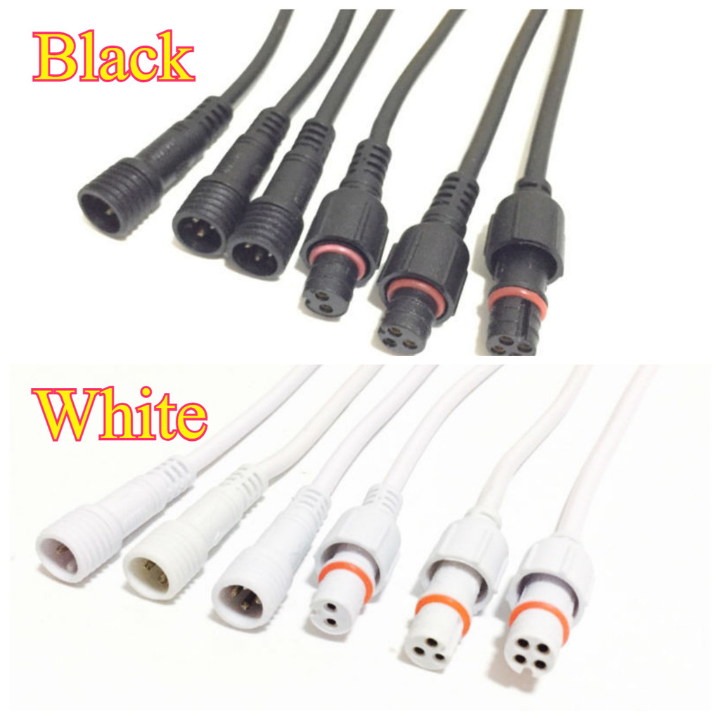 ขั้วต่อ LED กันน้ํา IP68 DC ชายและหญิง 2-Pin 3-Pin 4-Pin สายโปร่งใสสีดํา 22 24AWG สําหรับไฟ Strip