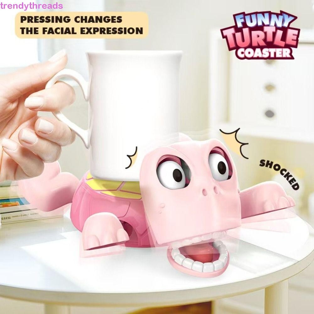 Trendythreads Panicked Turtle Coaster, Gaping Eyes ABS Turtle Cup Pad Quirky Toys, Funny Expression 