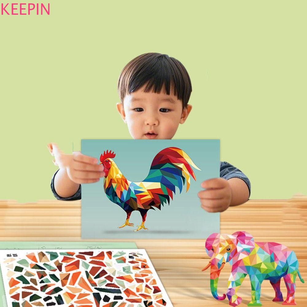 Keepin DIY Paste Material Kit, Handmade กระดาษ 3D เรขาคณิตสติกเกอร์หนังสือ,เกมการฝึกอบรม Montessori ของเล่นเพื่อการศึกษาสัตว์น่ารักสติกเกอร์หนังสือเด็ก