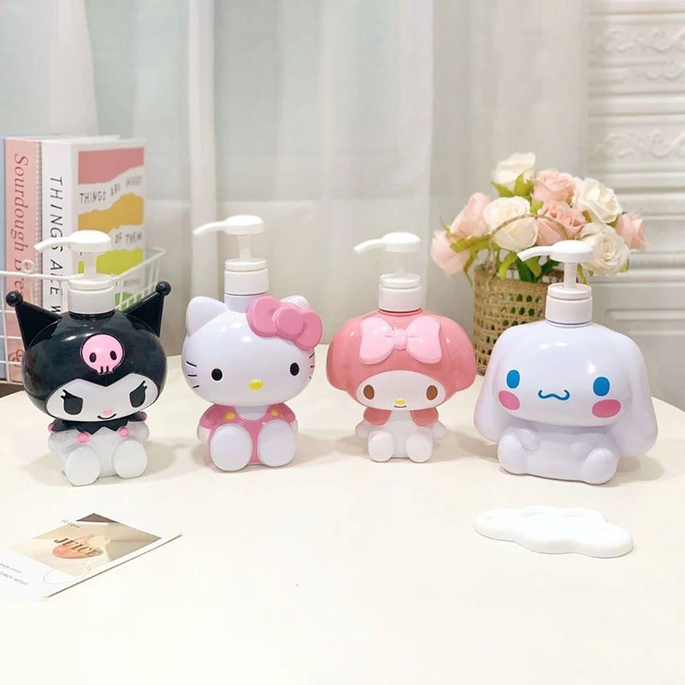 SANRIO Vlmv ขวดโลชั่น,ขวดรีฟิลเปล่าความจุขนาดใหญ่,การ์ตูนทนทาน ซานริโอ ขวดหัวปั๊มพลาสติกแบบพกพาสบู่เหลว