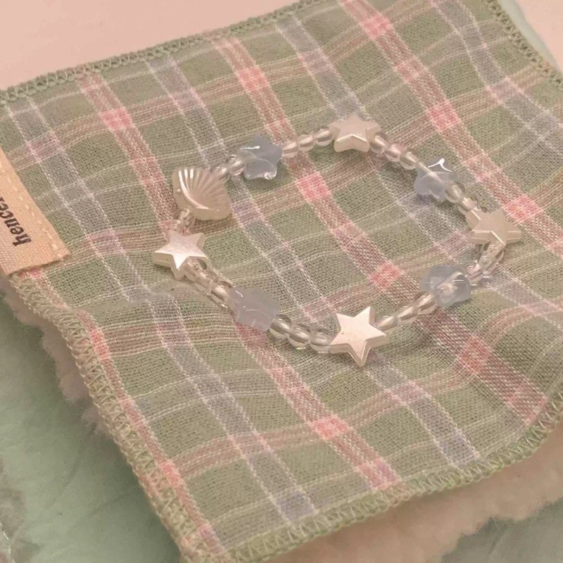 สร้อยข้อมือลูกปัดดาวห้าแฉกเปลือกหอยสีขาวสีน้ําเงินผู้หญิง - รูปที่ 7