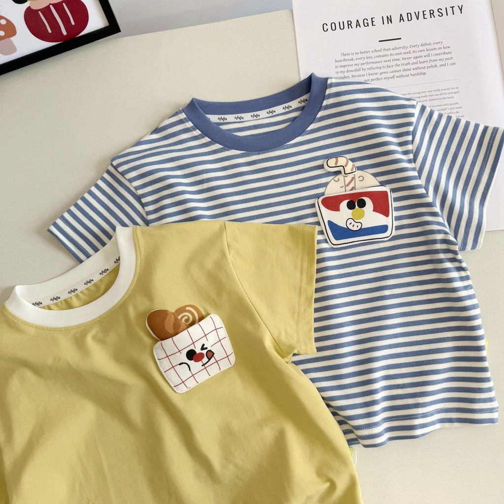 เสื้อยืดแขนสั้นเด็กผู้ชายฤดูร้อนสไตล์ใหม่เวอร์ชั่นเกาหลีผ้าฝ้ายแท้คอกลมแฟชั่นที่เรียบง่ายการ์ตูนลายสามมิติหล่อลําลอง คอมฟอร์ - รูปที่ 5